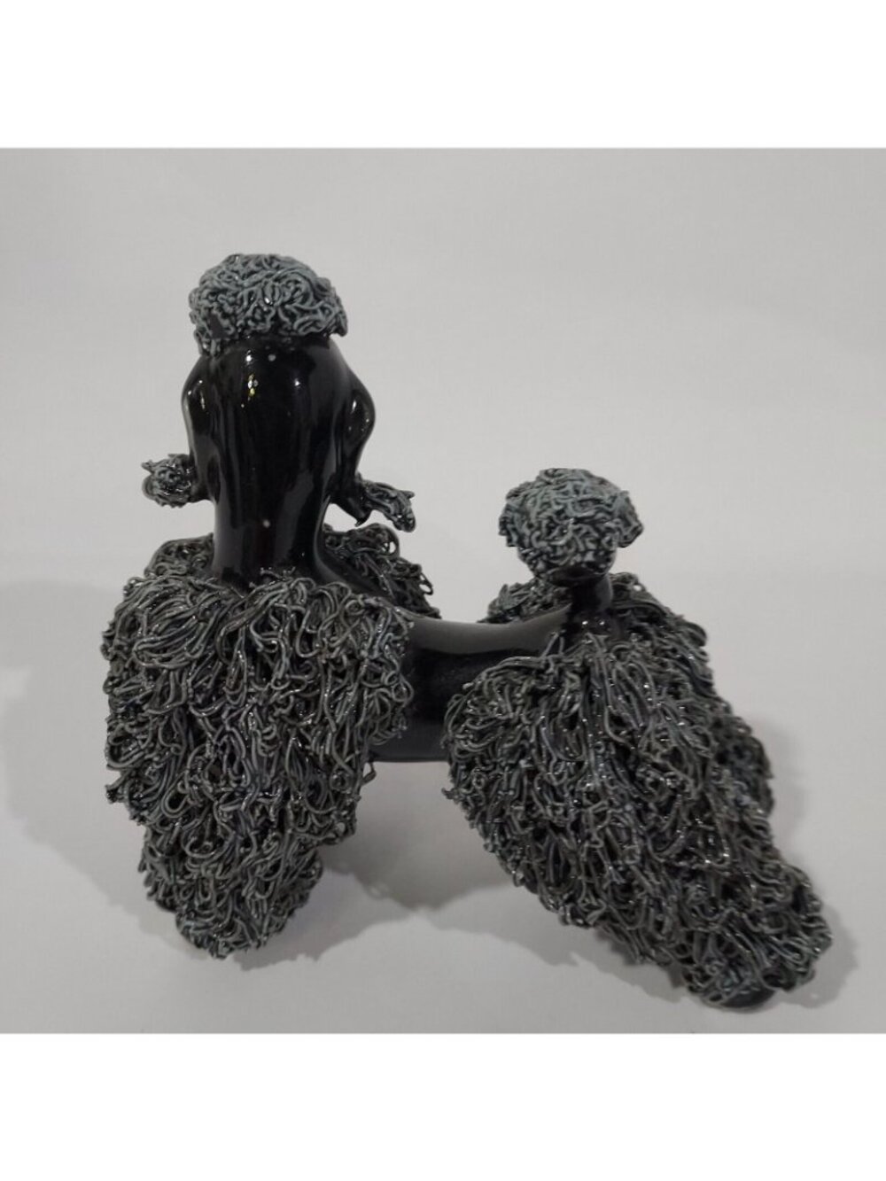 MCM Spaghetti Poodle Standing Dog Figurine Black Base Gray Fur 1950's - Picture 10 of 14